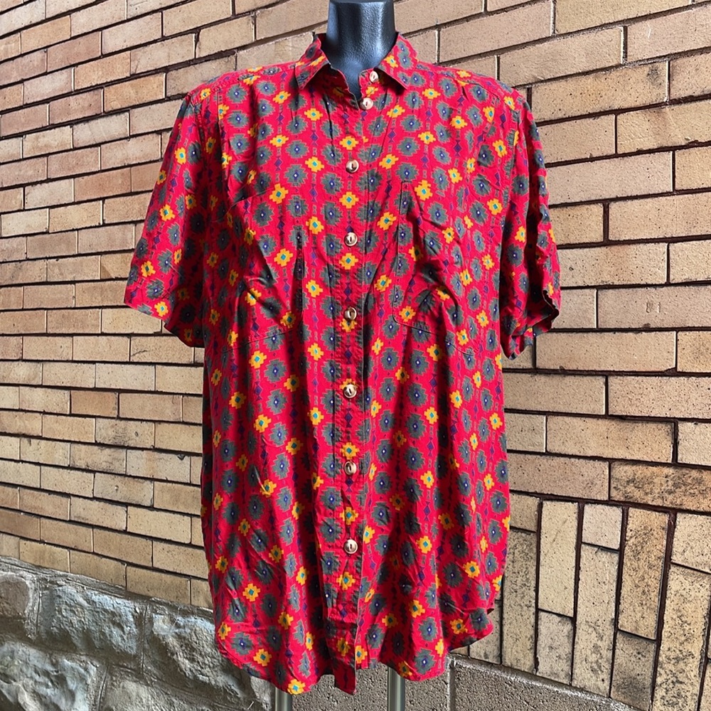 Vintage 90’s Elisabeth by Liz Claiborne Red Aztec Southwestern Blouse Size 16